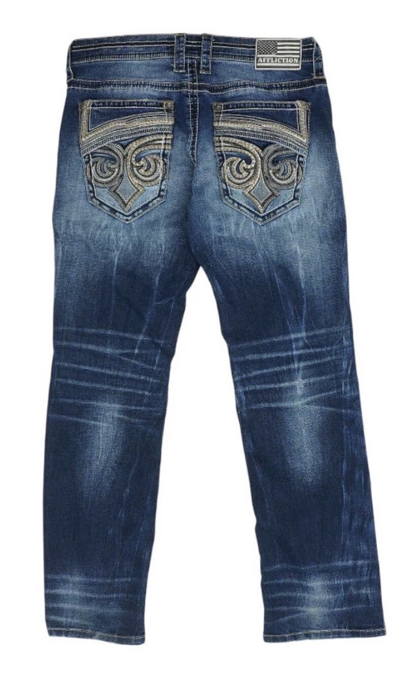 Affliction Blake Jeans Mens 32 X 32 Denim Embroidered Distressed Flag Y2K